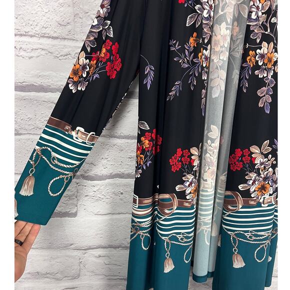 Susan Graver Womens M Liquid Knit Floral Equestrian Artsy Eclectic Open Duster - Picture 5 of 12